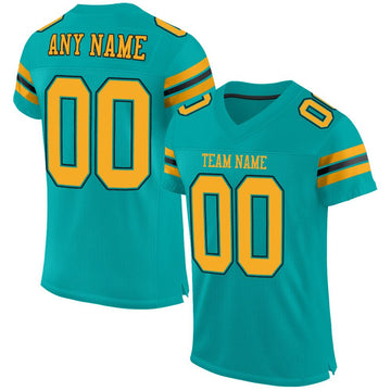 Custom Aqua Gold-Black Mesh Authentic Football Jersey