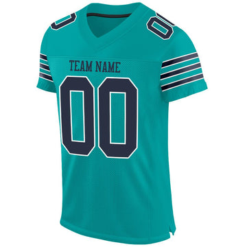 Custom Aqua Navy-White Mesh Authentic Football Jersey