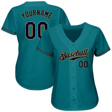 Load image into Gallery viewer, Custom Teal Navy-Old Gold Authentic Baseball Jersey
