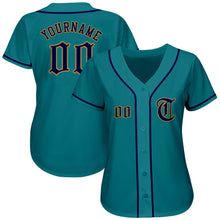 Load image into Gallery viewer, Custom Teal Navy-Old Gold Authentic Baseball Jersey
