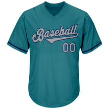 Load image into Gallery viewer, Custom Aqua Gray-Navy Authentic Throwback Rib-Knit Baseball Jersey Shirt
