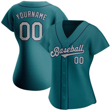 Load image into Gallery viewer, Custom Teal Gray-Navy Authentic Baseball Jersey
