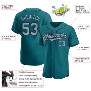 Custom Teal Gray-Navy Authentic Baseball Jersey