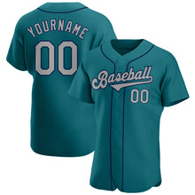 Load image into Gallery viewer, Custom Teal Gray-Navy Authentic Baseball Jersey
