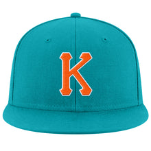 Load image into Gallery viewer, Custom Aqua Orange-White Stitched Adjustable Snapback Hat
