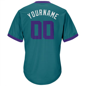 Custom Aqua Purple-White Authentic Throwback Rib-Knit Baseball Jersey Shirt