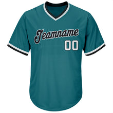 Load image into Gallery viewer, Custom Aqua White-Black Authentic Throwback Rib-Knit Baseball Jersey Shirt
