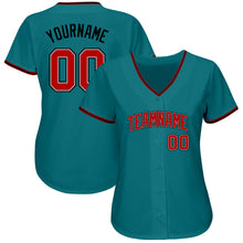 Load image into Gallery viewer, Custom Teal Red-Black Authentic Baseball Jersey
