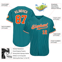 Load image into Gallery viewer, Custom Teal White Pinstripe Orange-White Authentic Baseball Jersey
