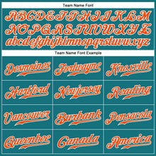 Load image into Gallery viewer, Custom Teal White Pinstripe Orange-White Authentic Baseball Jersey
