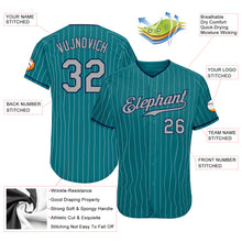 Load image into Gallery viewer, Custom Teal White Pinstripe Gray-Navy Authentic Baseball Jersey
