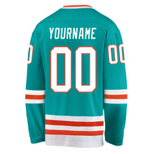 Load image into Gallery viewer, Custom Aqua White-Orange Hockey Jersey
