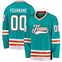 Load image into Gallery viewer, Custom Aqua White-Orange Hockey Jersey
