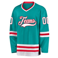 Load image into Gallery viewer, Custom Aqua White-Red Hockey Jersey
