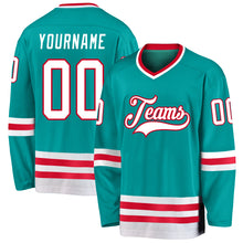 Load image into Gallery viewer, Custom Aqua White-Red Hockey Jersey
