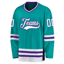 Load image into Gallery viewer, Custom Aqua White-Purple Hockey Jersey
