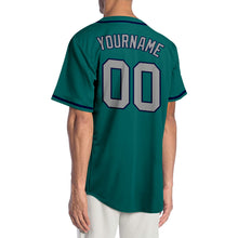 Load image into Gallery viewer, Custom Teal Gray-Navy Authentic Baseball Jersey

