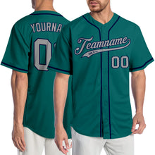 Load image into Gallery viewer, Custom Teal Gray-Navy Authentic Baseball Jersey

