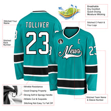 Load image into Gallery viewer, Custom Aqua White-Black Hockey Jersey
