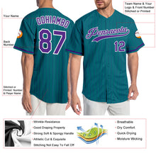 Load image into Gallery viewer, Custom Teal Purple Pinstripe Purple-White Authentic Baseball Jersey
