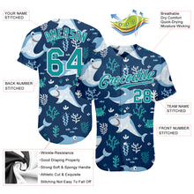 Load image into Gallery viewer, Custom Teal Teal-White 3D Pattern Design Sharks Authentic Baseball Jersey
