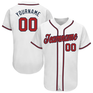 Custom White Red-Navy Baseball Jersey