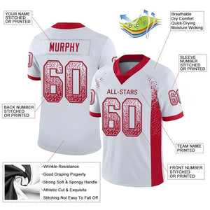 Custom White Red-Gray Mesh Drift Fashion Football Jersey