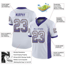 Load image into Gallery viewer, Custom White Purple-Old Gold Mesh Drift Fashion Football Jersey
