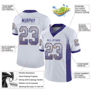 Custom White Purple-Old Gold Mesh Drift Fashion Football Jersey