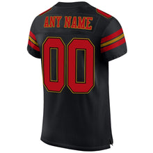 Load image into Gallery viewer, Custom Black Red-Old Gold Mesh Authentic Football Jersey
