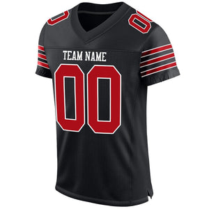 Custom Black Red-White Mesh Authentic Football Jersey