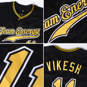 Custom Black Gold-White Authentic Baseball Jersey