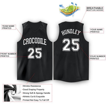Custom Black White V-Neck Basketball Jersey - Fcustom