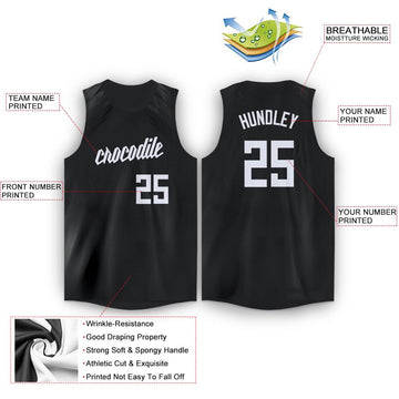 Custom Black White Round Neck Basketball Jersey - Fcustom