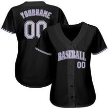 Load image into Gallery viewer, Custom Black Gray-Purple Authentic Baseball Jersey
