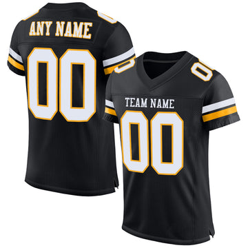 Custom Black White-Gold Mesh Authentic Football Jersey