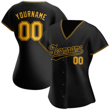 Load image into Gallery viewer, Custom Black Gold-Black Authentic Baseball Jersey
