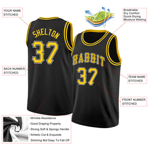 Custom Black Gold-White Round Neck Rib-Knit Basketball Jersey