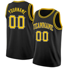 Load image into Gallery viewer, Custom Black Gold-White Round Neck Rib-Knit Basketball Jersey
