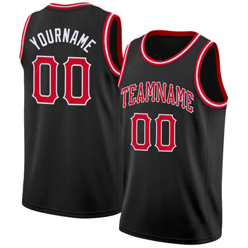 Custom Black White-Red Round Neck Sublimation Basketball Suit Jersey  Discount