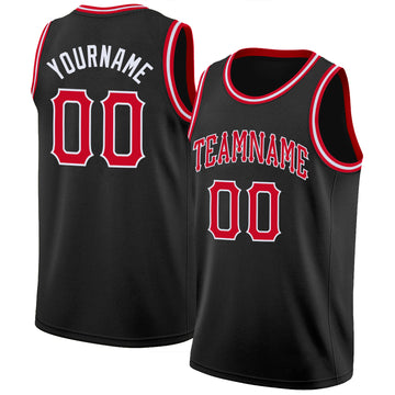 Custom Black Red-White Round Neck Rib-Knit Basketball Jersey