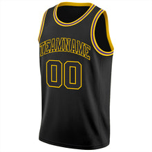 Load image into Gallery viewer, Custom Black Black-Gold Round Neck Rib-Knit Basketball Jersey
