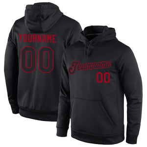 Custom Stitched Black Black-Red Sports Pullover Sweatshirt Hoodie