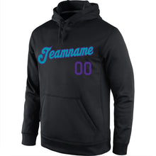 Load image into Gallery viewer, Custom Stitched Black Purple-Teal Sports Pullover Sweatshirt Hoodie
