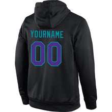 Load image into Gallery viewer, Custom Stitched Black Purple-Teal Sports Pullover Sweatshirt Hoodie
