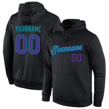 Load image into Gallery viewer, Custom Stitched Black Purple-Teal Sports Pullover Sweatshirt Hoodie
