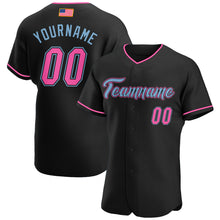 Load image into Gallery viewer, Custom Black Pink-Light Blue Authentic American Flag Fashion Baseball Jersey
