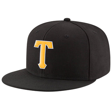 Custom Black Gold-White Stitched Adjustable Snapback Hat