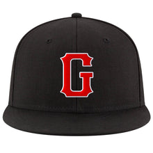 Load image into Gallery viewer, Custom Black Red-White Stitched Adjustable Snapback Hat
