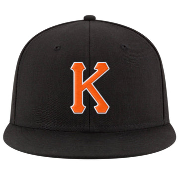 Custom Black Orange-White Stitched Adjustable Snapback Hat